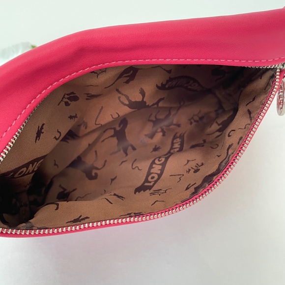 Longchamp Le Pliage Cuir Pouch Candy PINK lambskin leather Made in France - Picture 9 of 11